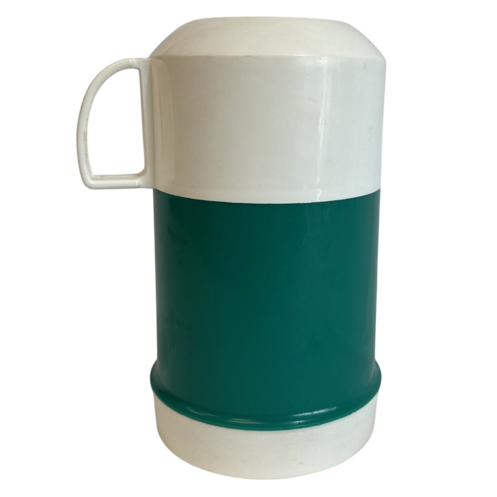 Vintage Thermos Green and White Insulated Beverage Container Hot Cold